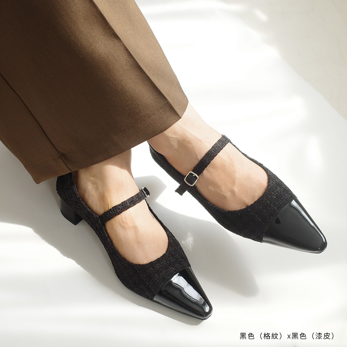 巴黎氣質 尖頭粗跟瑪莉珍鞋