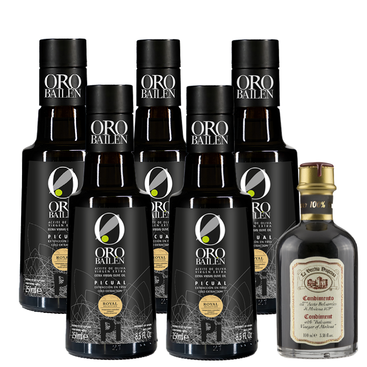 【皇嘉經典油醋囤貨組】皇嘉特級冷壓初榨橄欖油Picual250ml*5贈典釀巴薩米克醋100ml(十年)*1