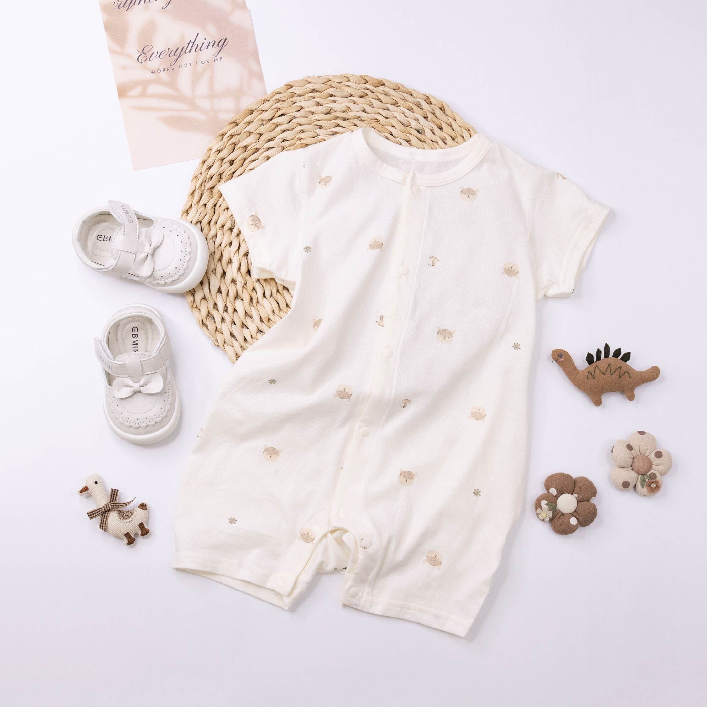 純淨系列【T0040】滿版蘑菇刺蝟棉柔短袖連身衣