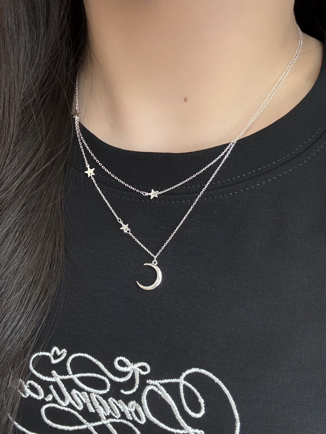 雙層星月純銀項鍊