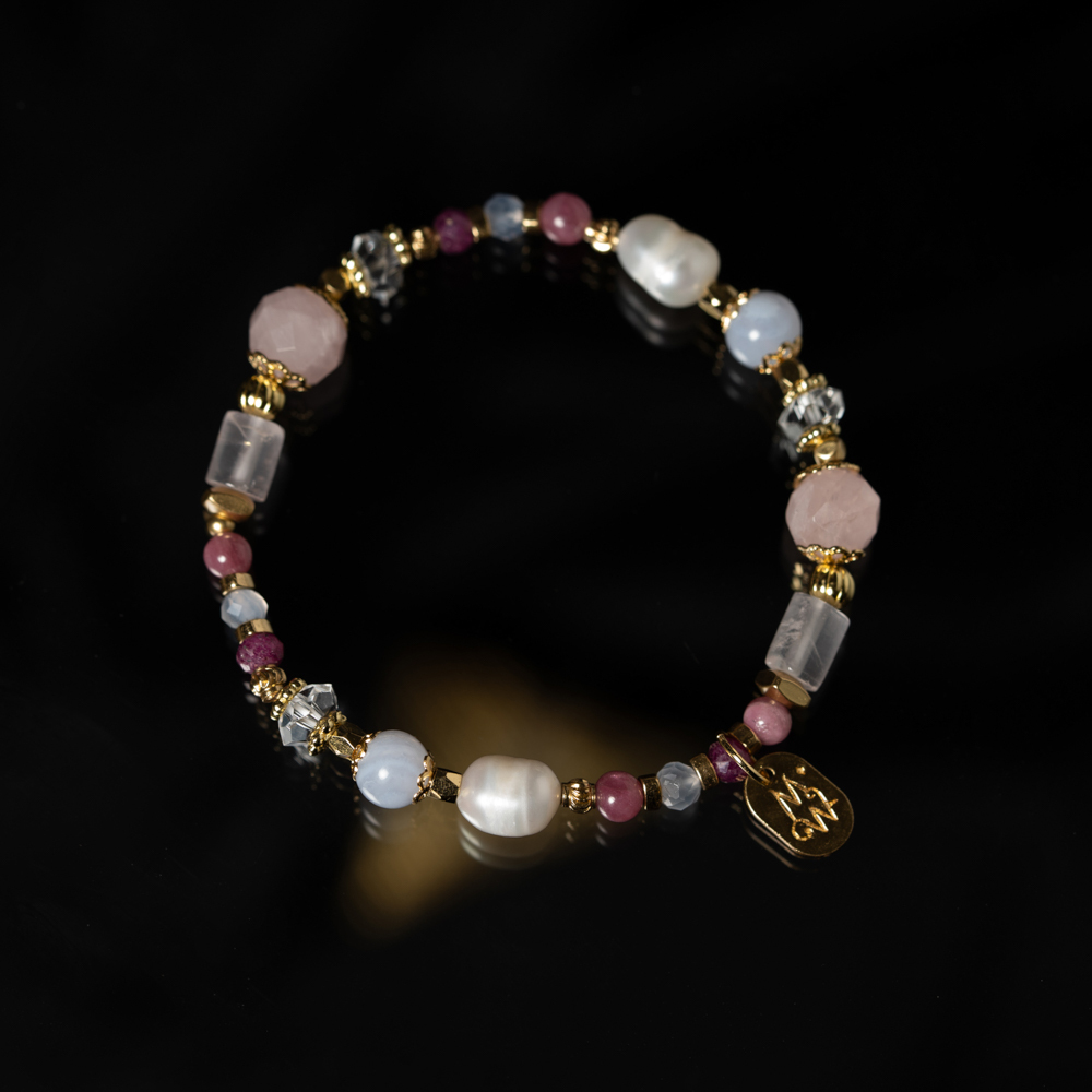 十指連心｜粉晶藍紋瑪瑙紅寶石手鍊 C1739