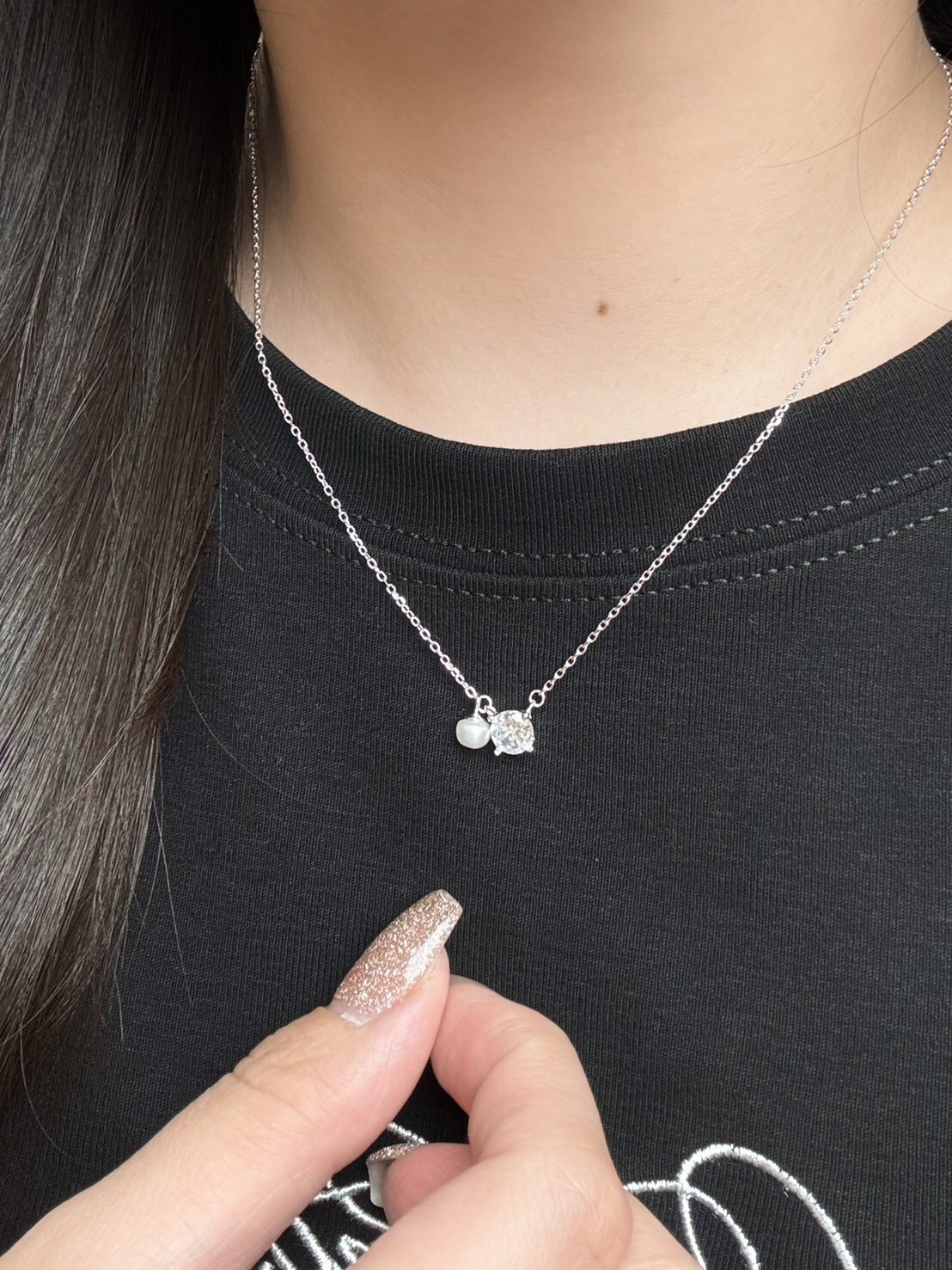 淡水珍珠鋯石純銀項鍊