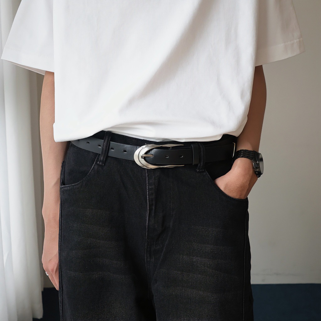 （現貨）美式 設計感 做舊鍍銀 匕首尾 皮帶 185