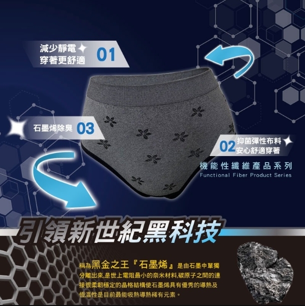 【台灣預購】TW082619 台製健康無縫花紋石墨烯內褲 (2條裝)