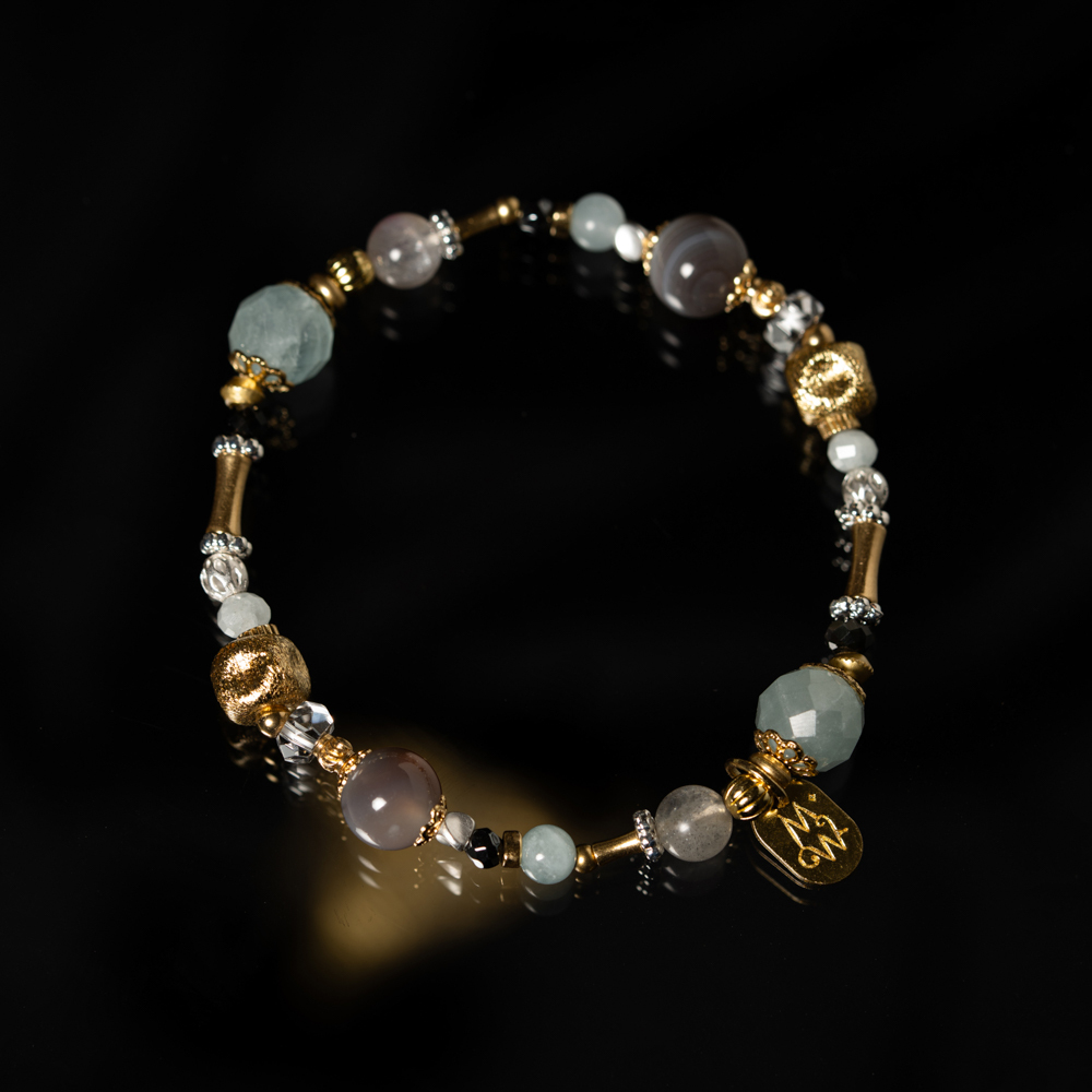 滴水穿石｜波斯瑪瑙海藍寶手鍊 C1741