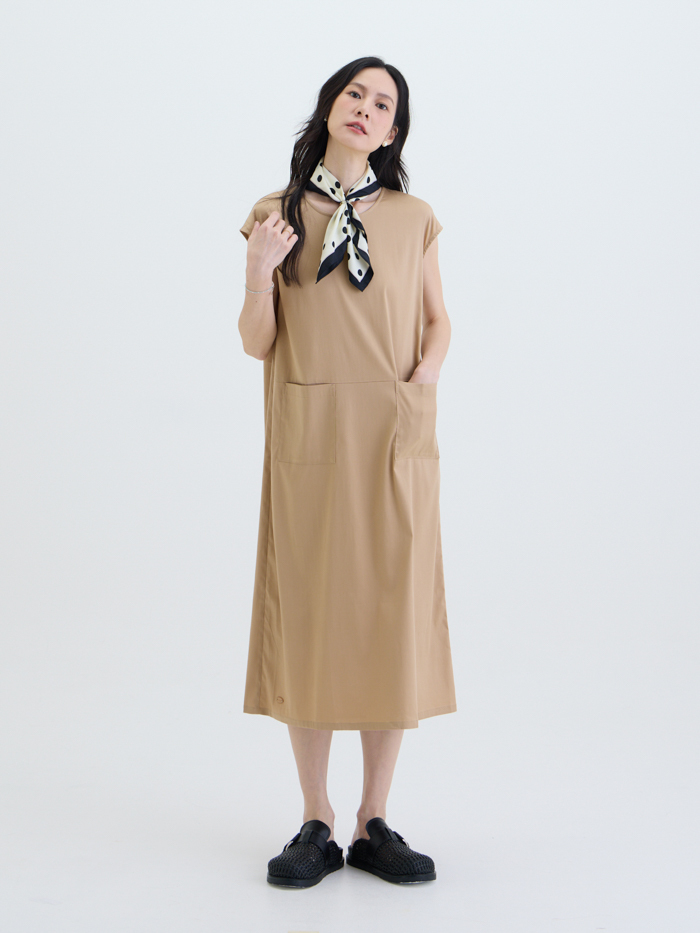 構述日常連袖洋裝-薄茶
