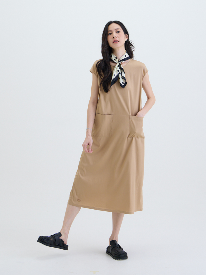 構述日常連袖洋裝-薄茶