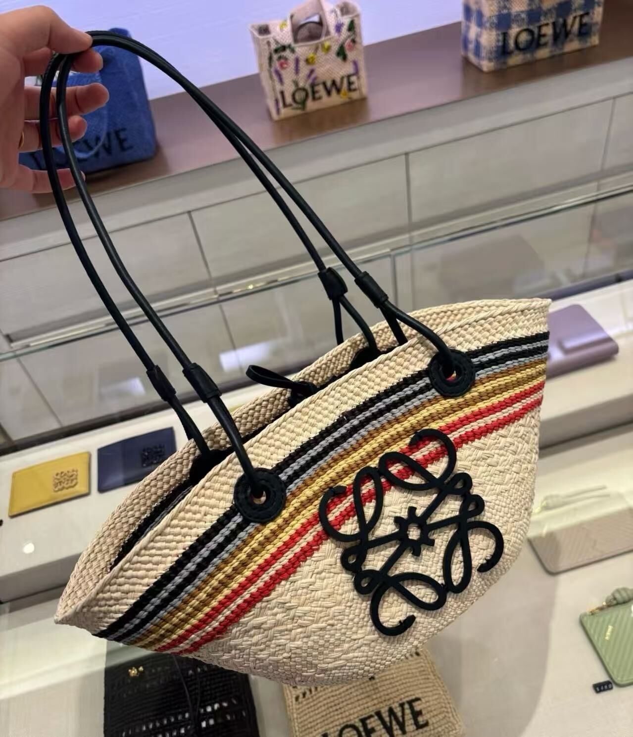 loewe ibiza basket彩條草編包小號  -T