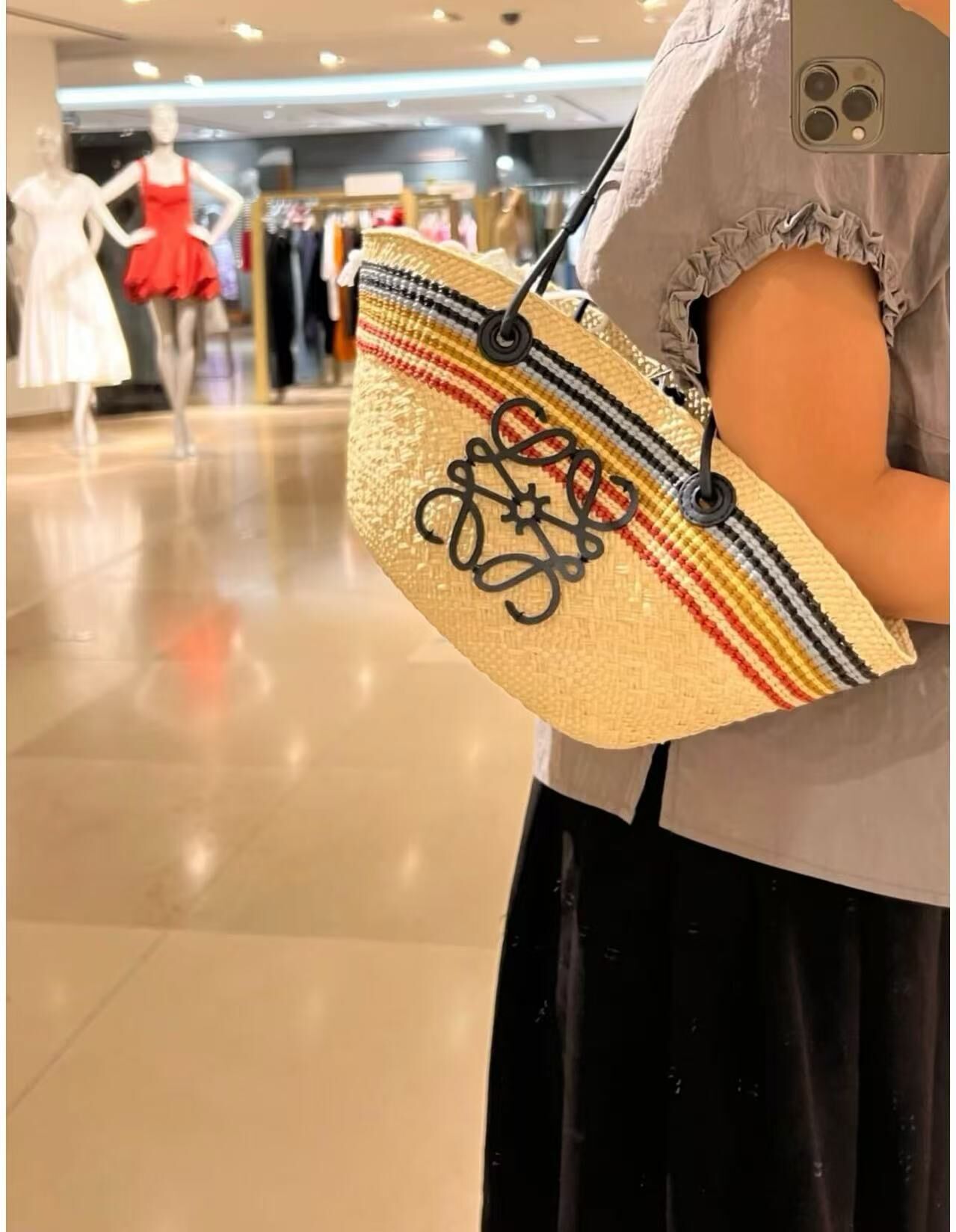 loewe ibiza basket彩條草編包小號  -T