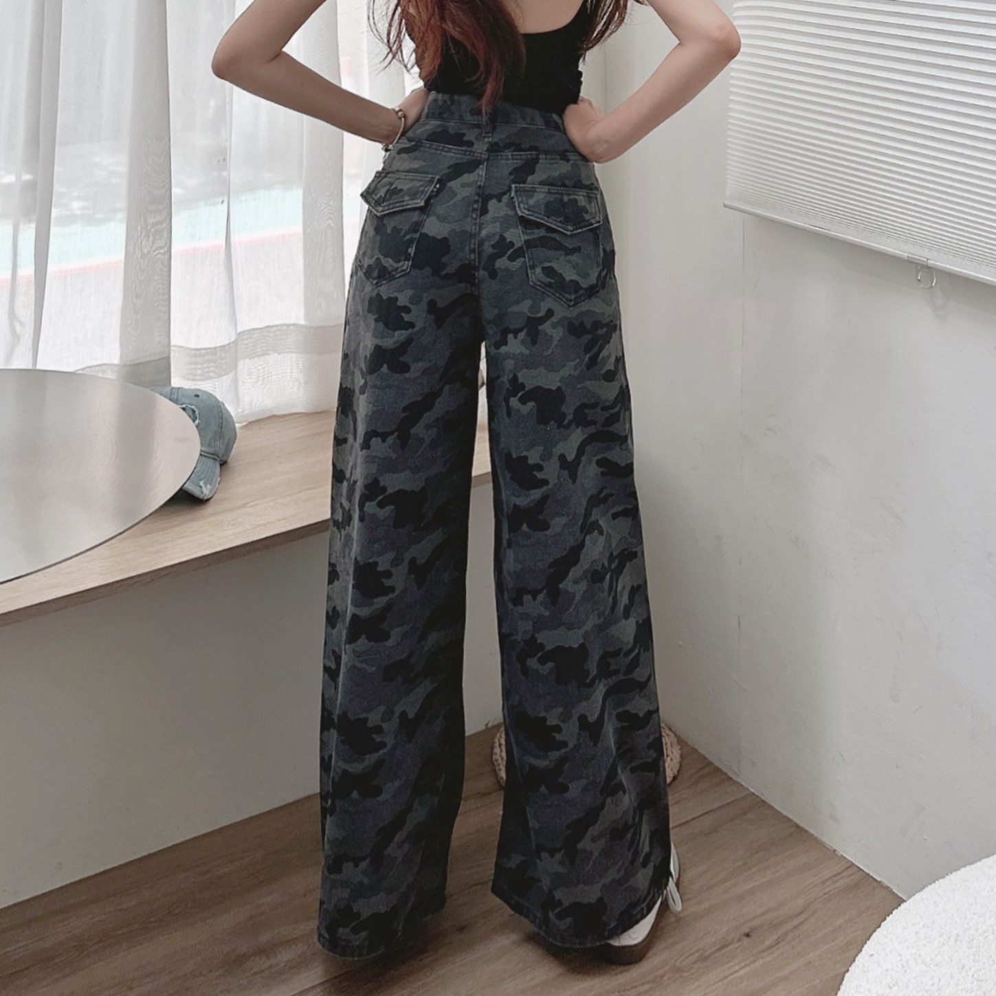 單寧迷彩牛仔寬褲/單一色