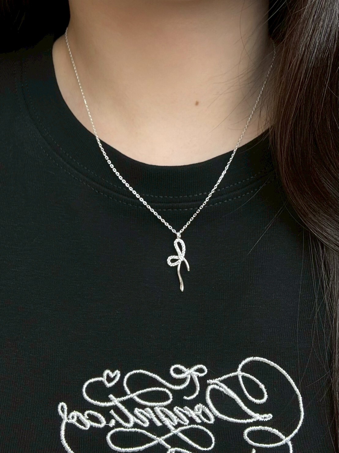 韓系蝴蝶結飄帶純銀項鍊