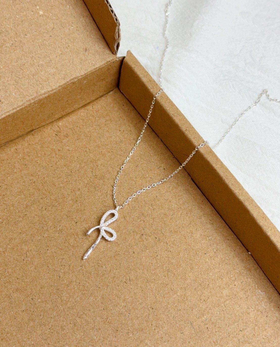 韓系蝴蝶結飄帶純銀項鍊