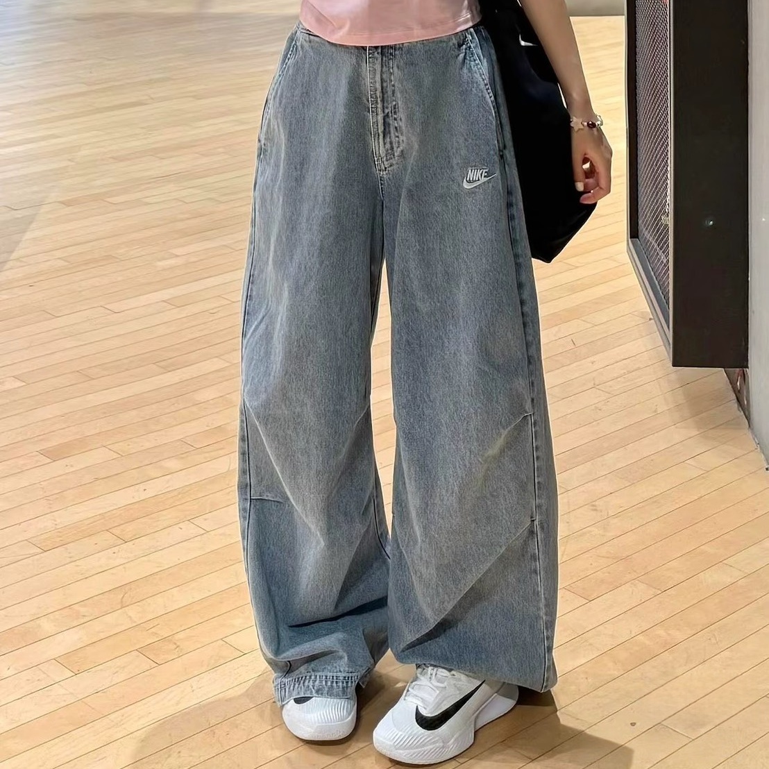 NIKE SPORTSWEAR 牛仔寬褲 水洗 彎刀 闊腿褲 IF0625-440