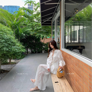 蕾絲拼接長袖襯衫+長裙套裝(2件組)