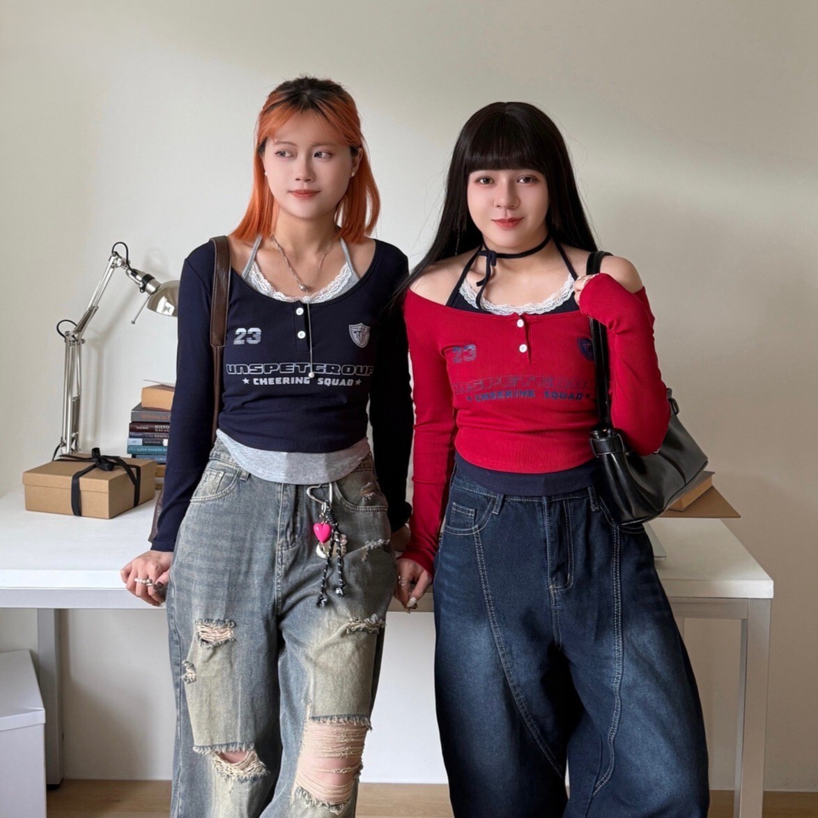 少女反差力 下圓弧修身長袖兩件套