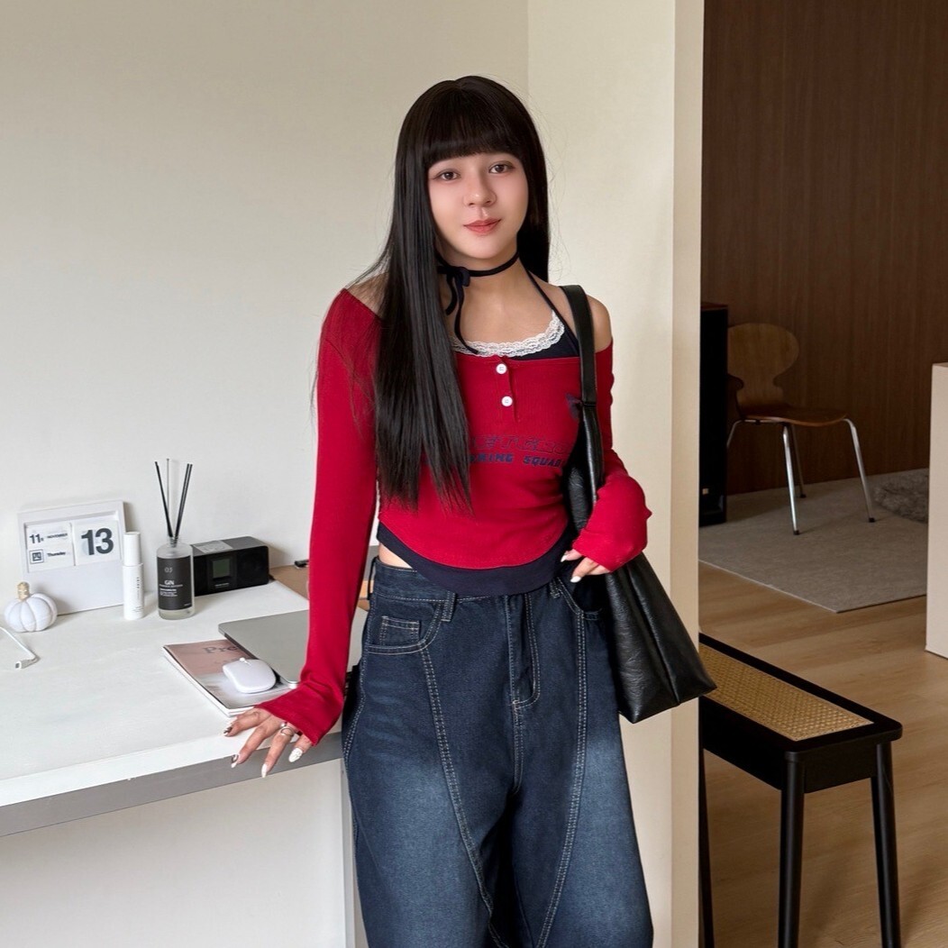 少女反差力 下圓弧修身長袖兩件套