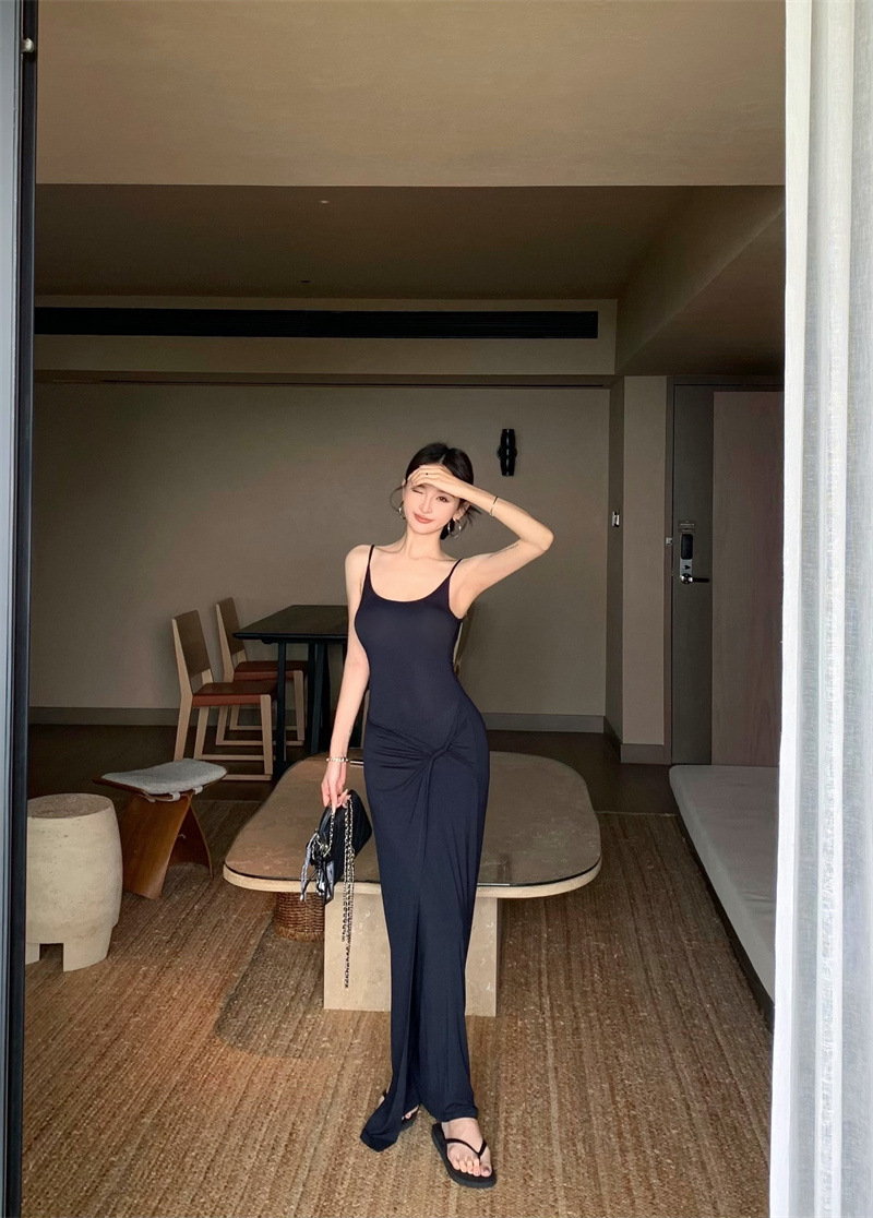 卡戴珊系 扭轉辣妹長洋裝(深藍/灰)