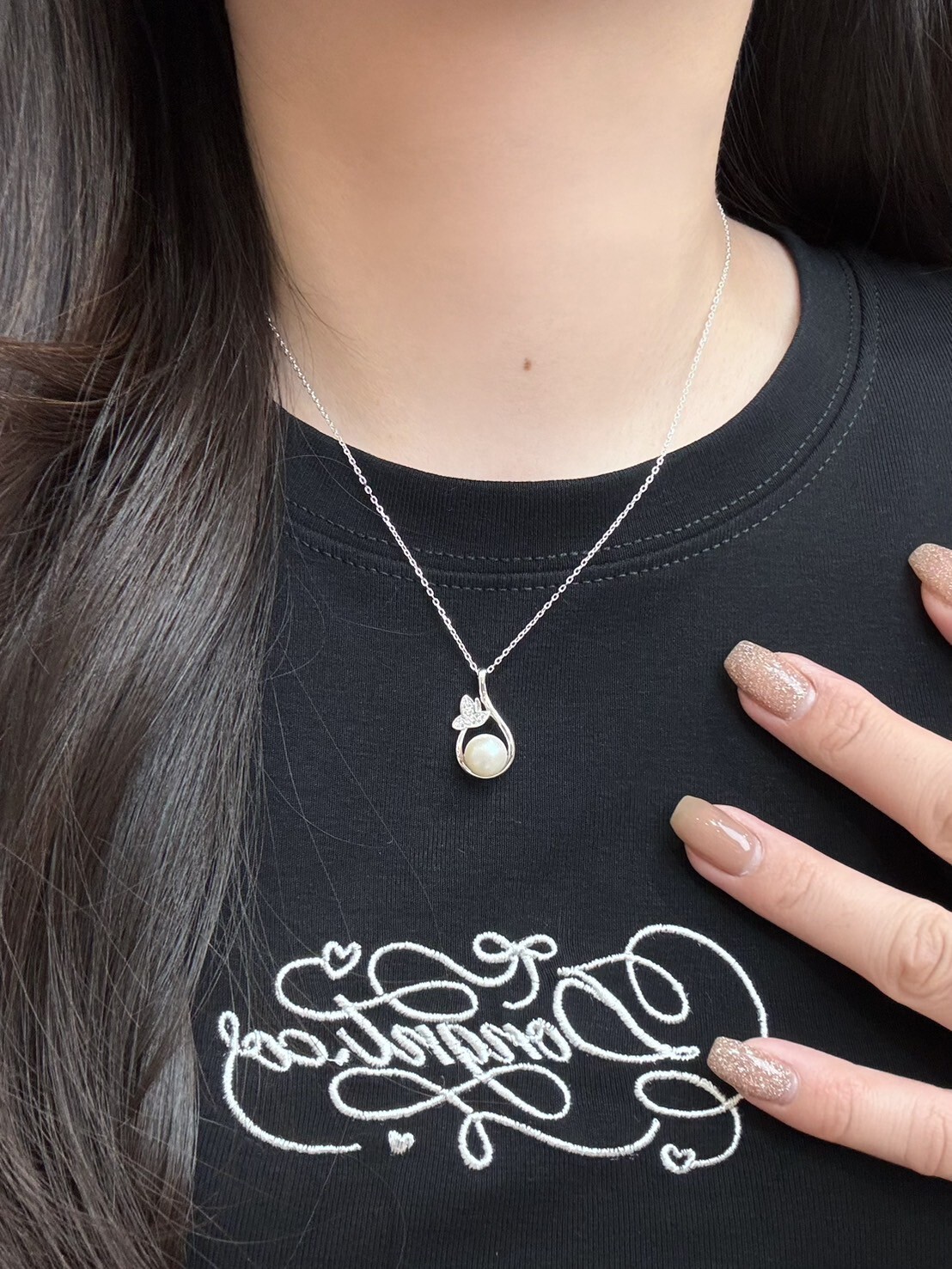 天使之淚|蝴蝶淡水珍珠足銀項鍊