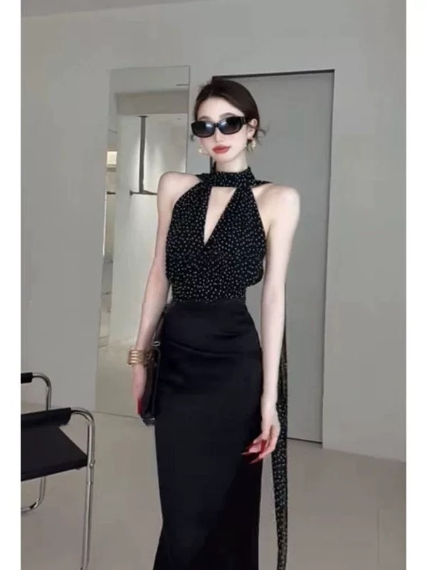 波點雪紡V領上衣(附領巾)