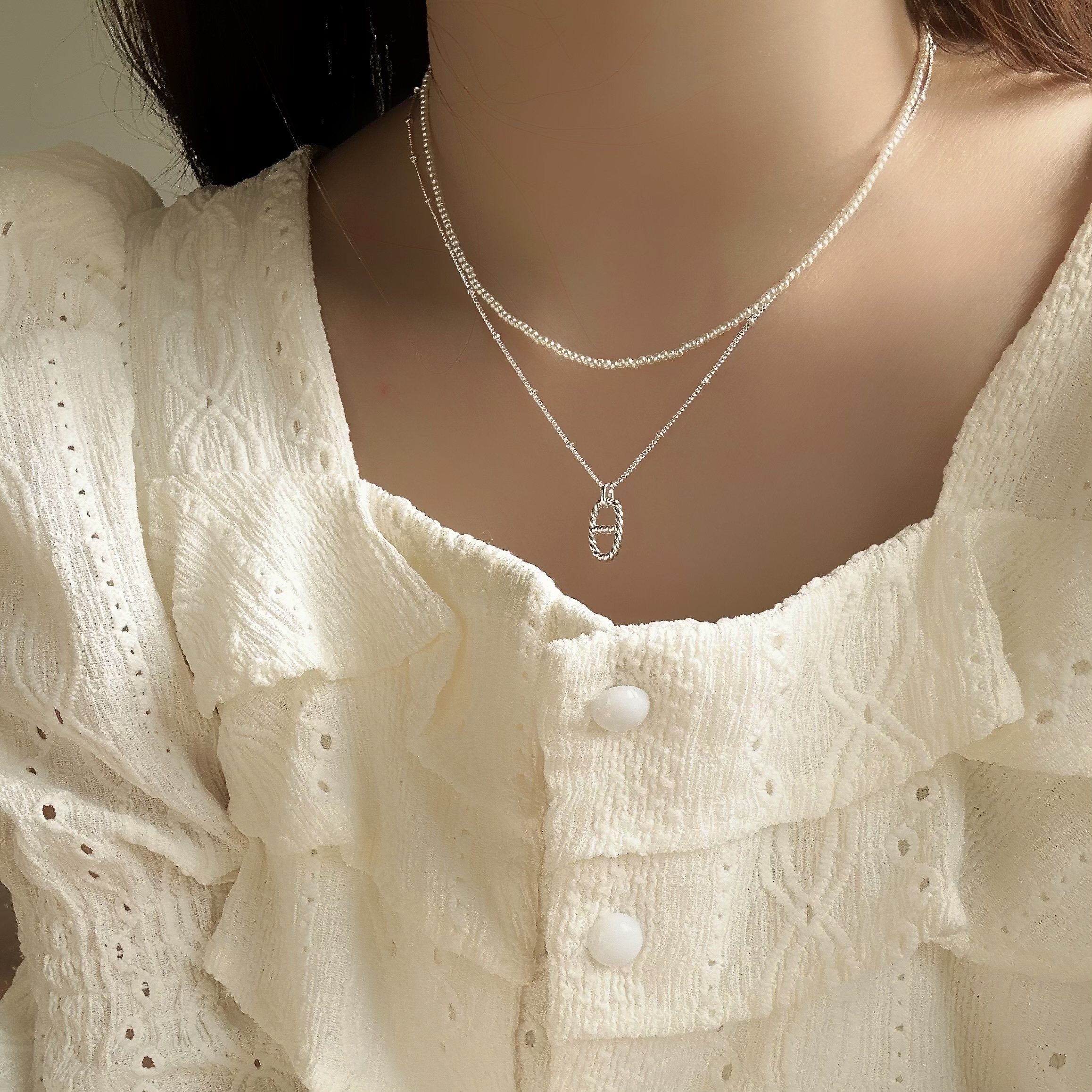 K10豬鼻施華洛珍珠雙層頸鏈