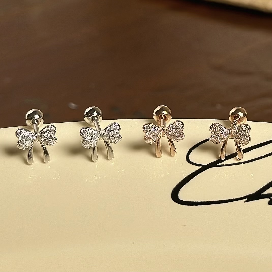 K130【輕奢】排鑽蝴蝶結純銀鎖針