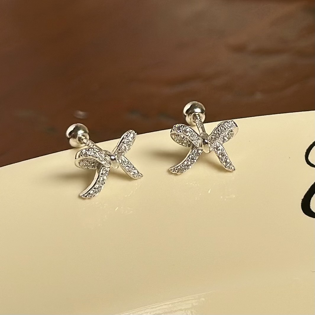 K133【輕奢】排鑽立體蝴蝶結純銀鎖針