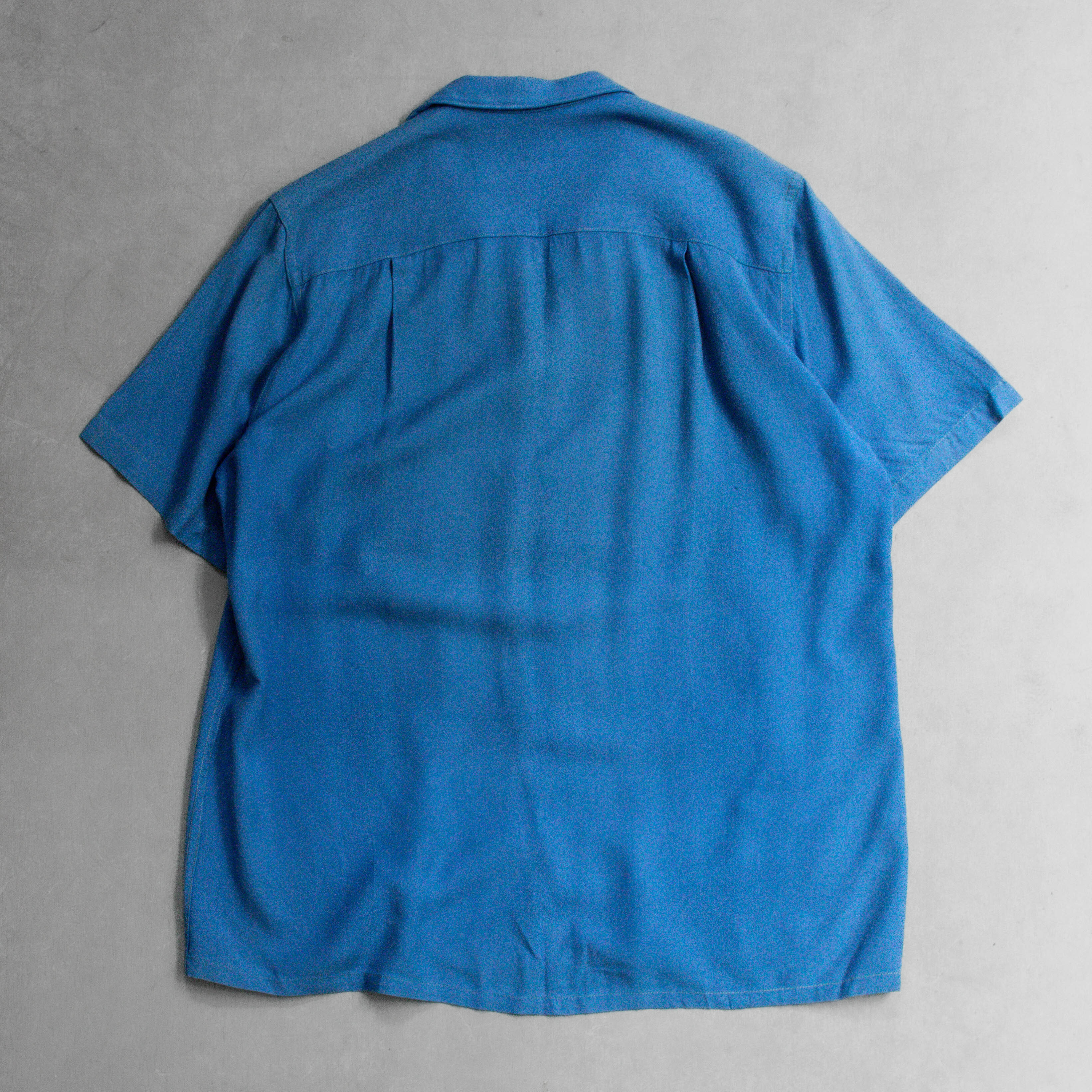 50-60S RAYON OPEN COLLAR SHIRT 美國製 藍色 夏威夷 嫘縈 開領 短袖 襯衫