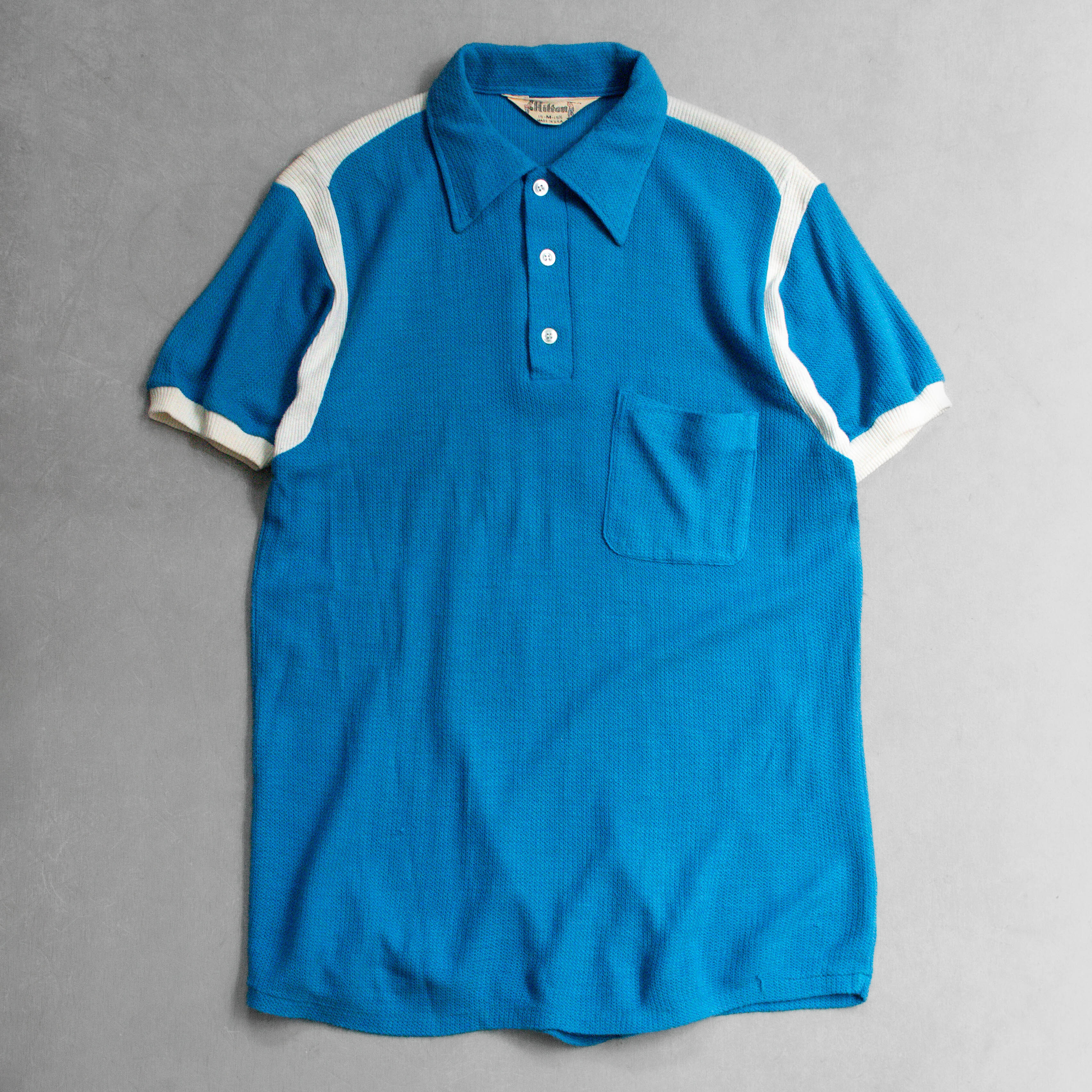 70S HILTON BOWLING POLO SHIRT 美國製 藍色 短袖 保齡球 針織 套頭 襯衫
