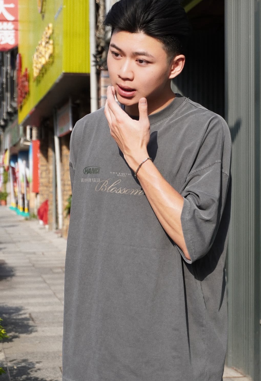 水洗落肩印刷短踢