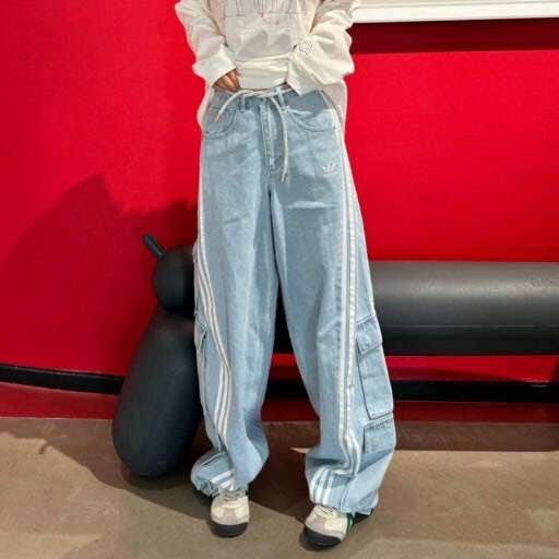 【Luxury】Adidas originals ADILLENIUM DENIM BLUE JOGGERS 寬鬆運動風系帶牛仔褲 水藍 黑灰 復古色