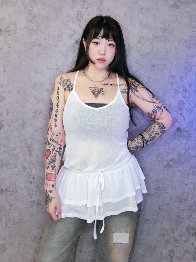 Y2K透膚收腰俏皮細肩帶上衣