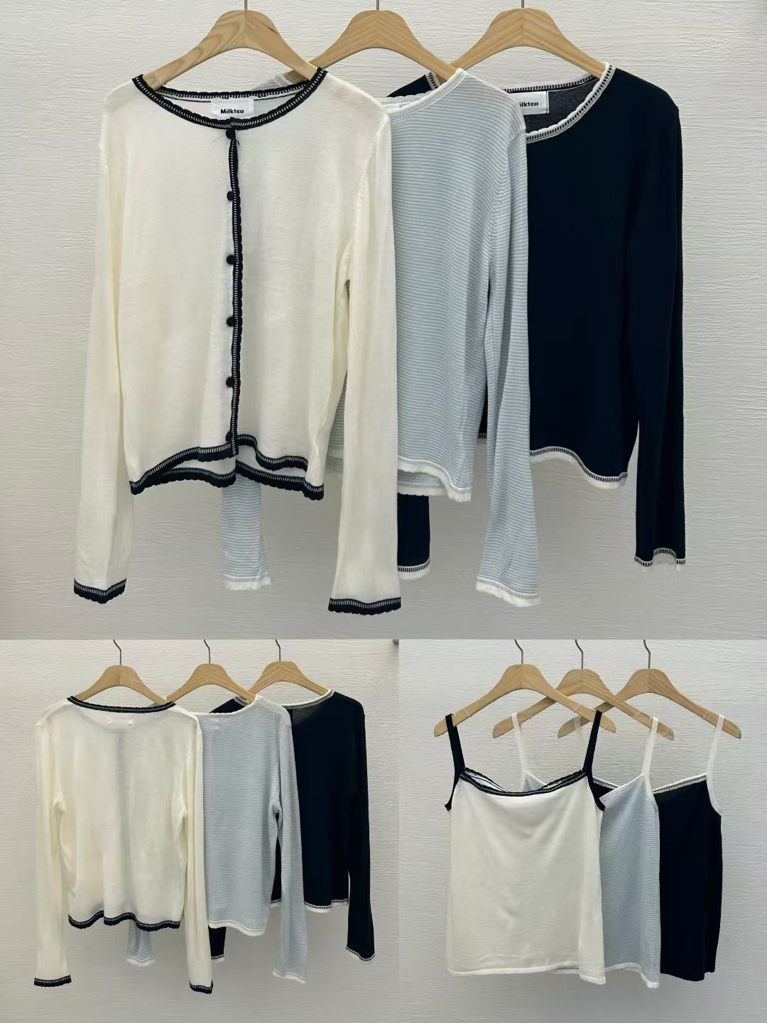 MI5001 拼色花邊背心外套套裝