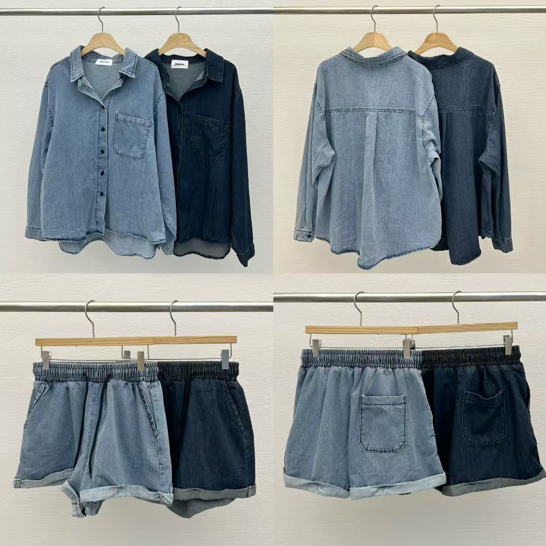 MI5003 牛仔翻領外套橡筋腰短褲套裝