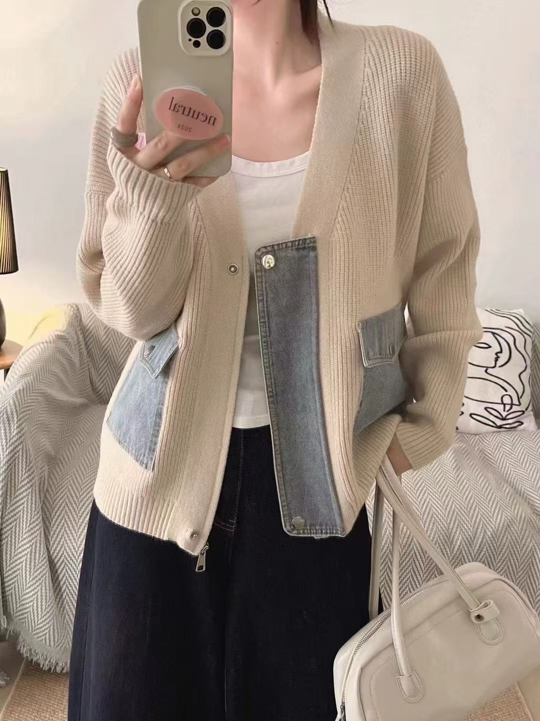 MI5004 牛仔布拼針織外套