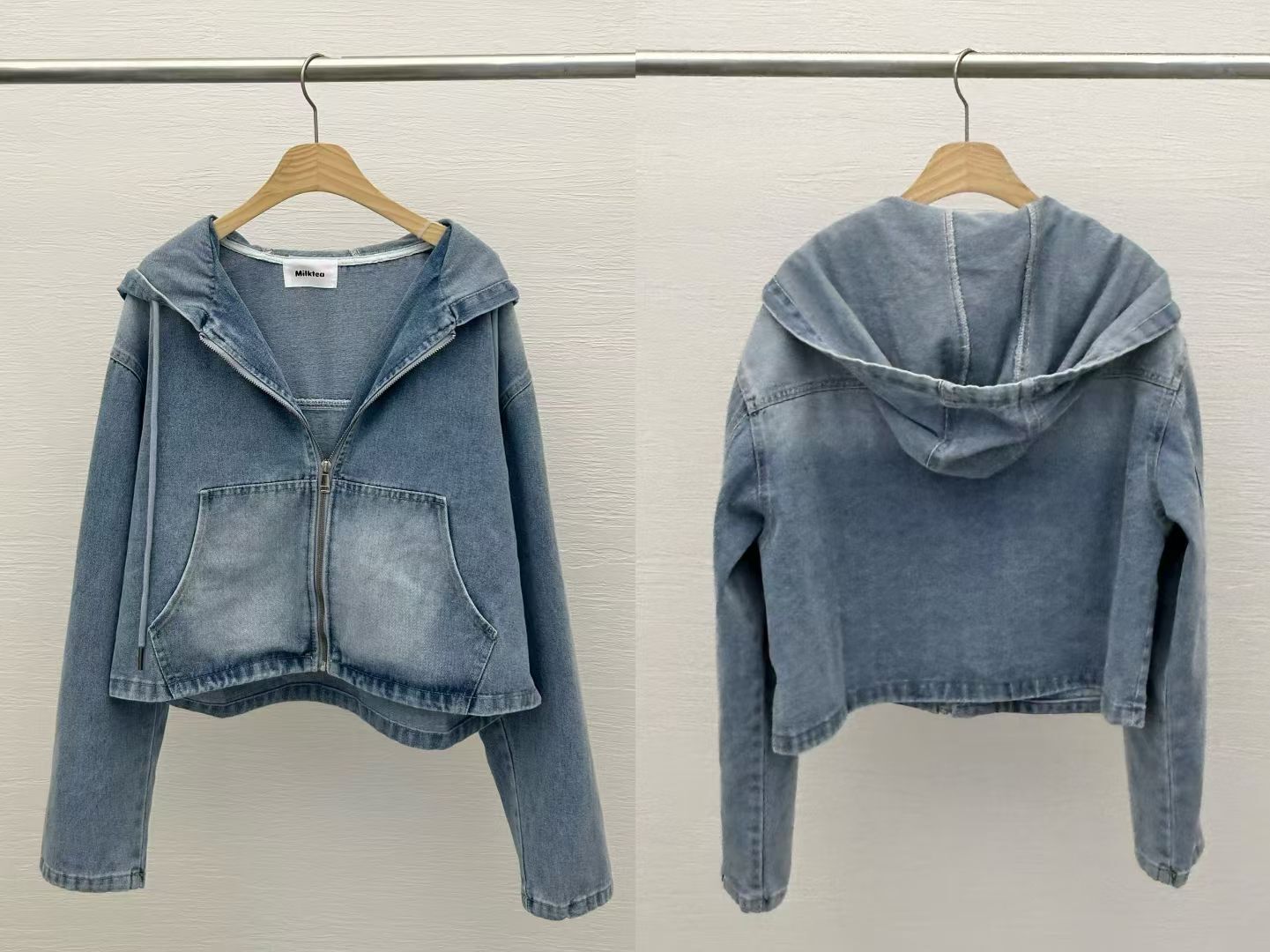 MI5008 短版連帽水洗牛仔外套