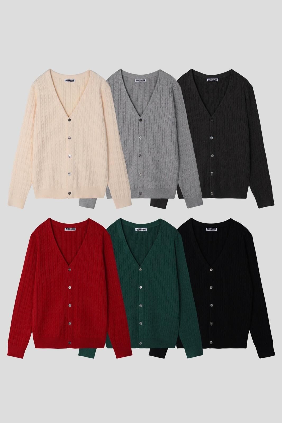 淨色暗扭紋開胸針織外套 OUR ROOM-133T