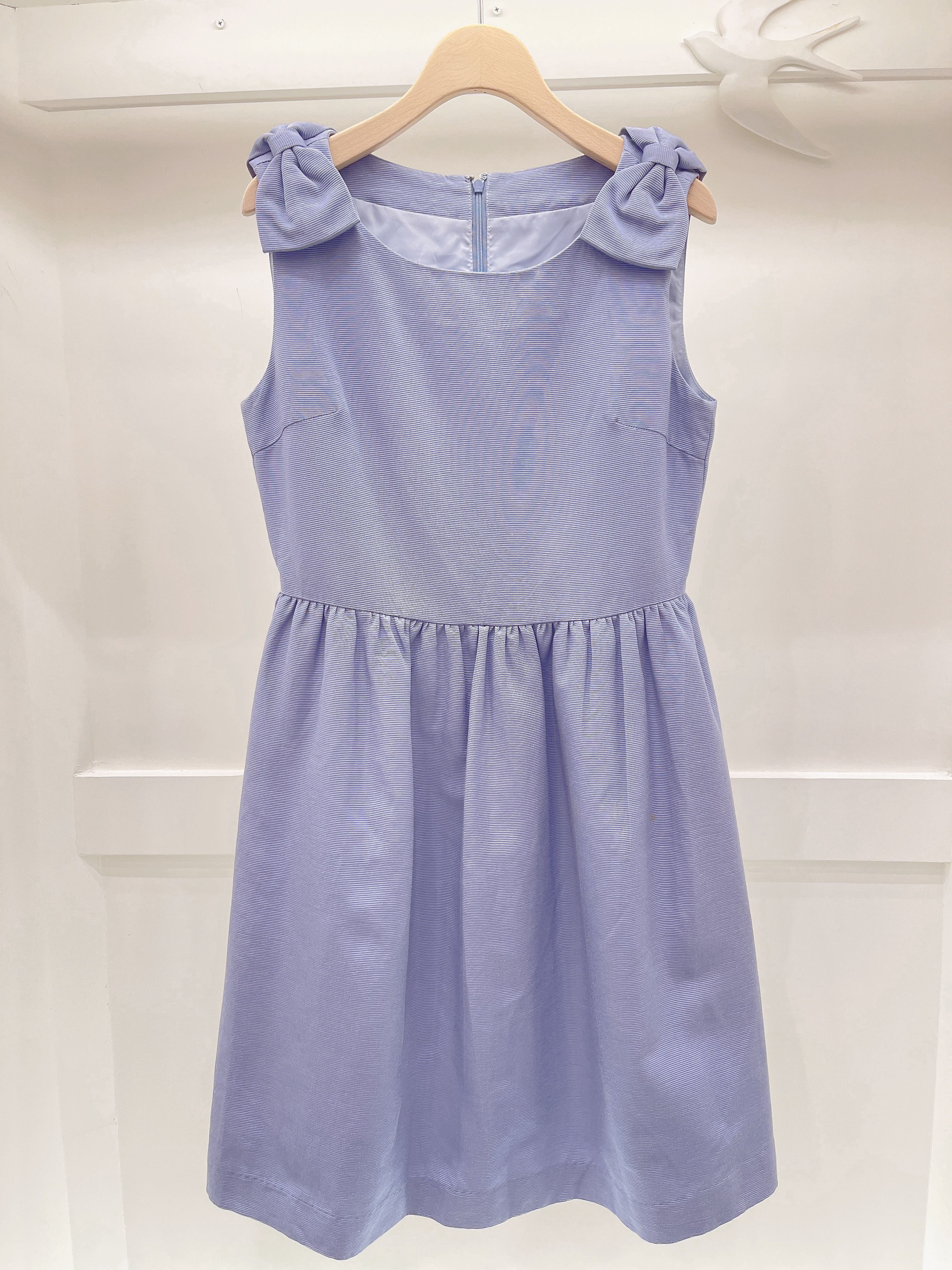 肩蝴蝶結提花布洋裝