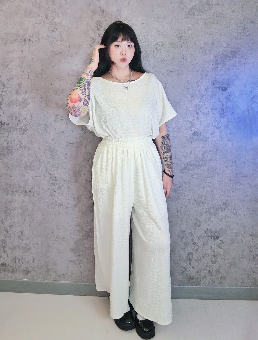 度假風雲朵短袖+寬褲套裝