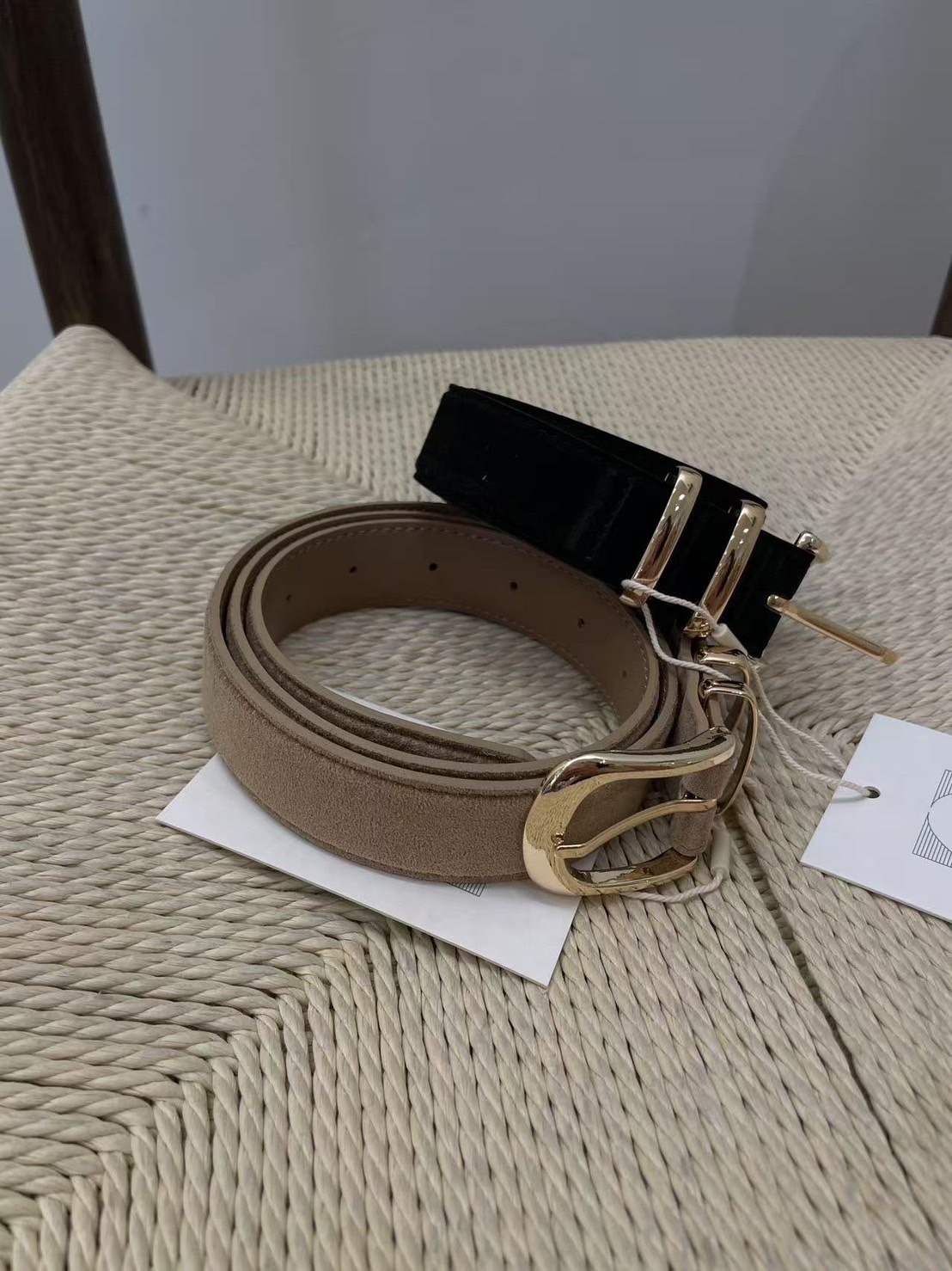 正韓麂皮金釦皮帶