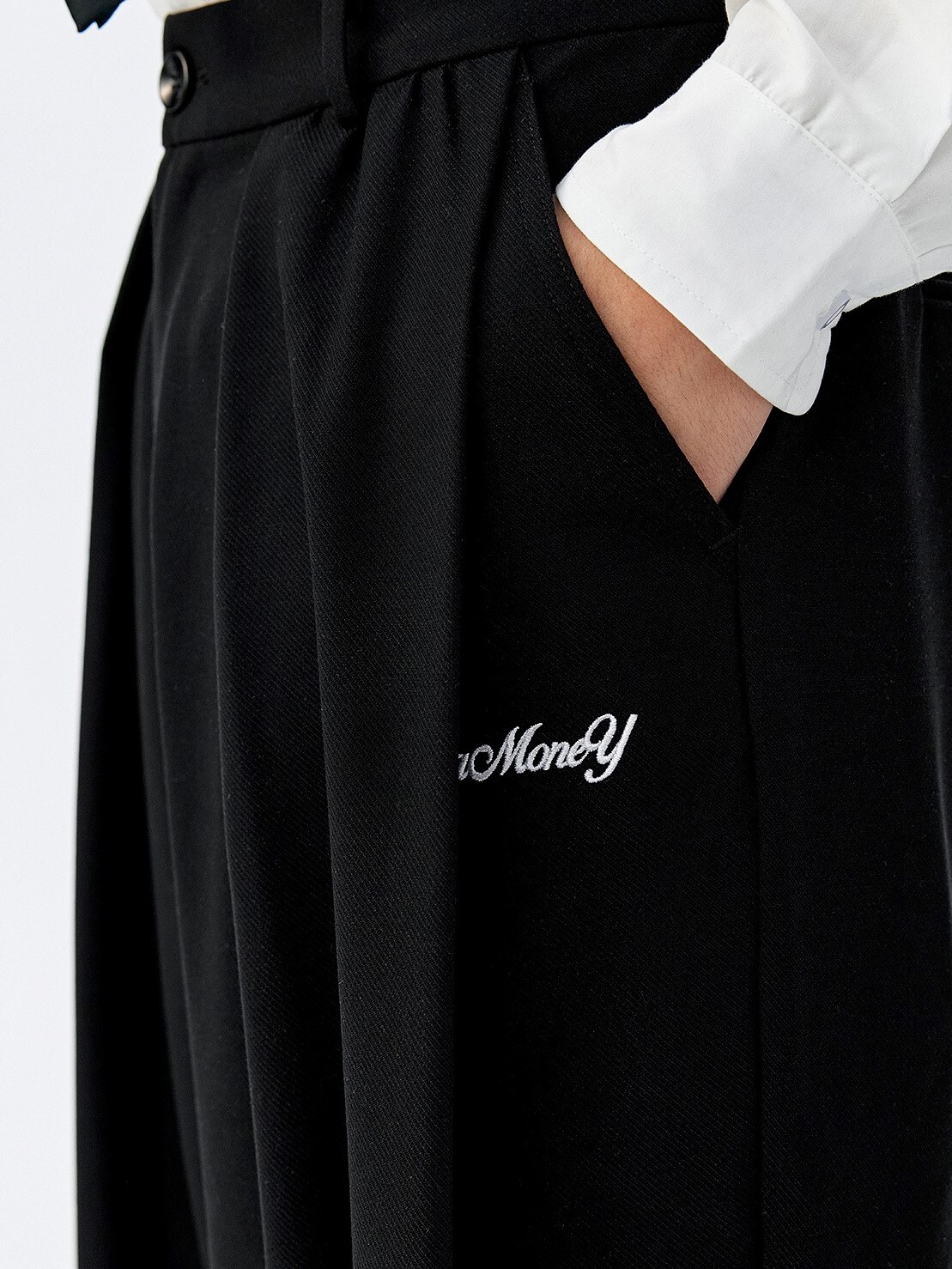 MEDM 後刺繡花朵 寬鬆打褶 西裝長褲