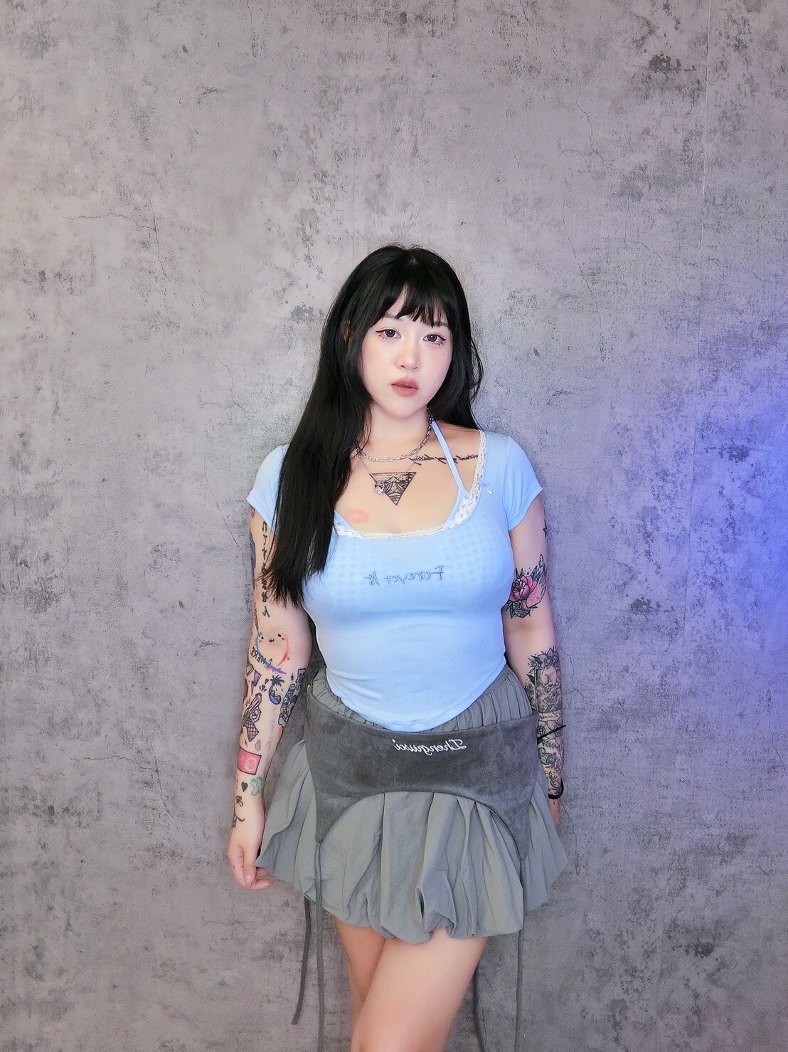 Y2K美式辣妹疊穿屁兜花苞短裙