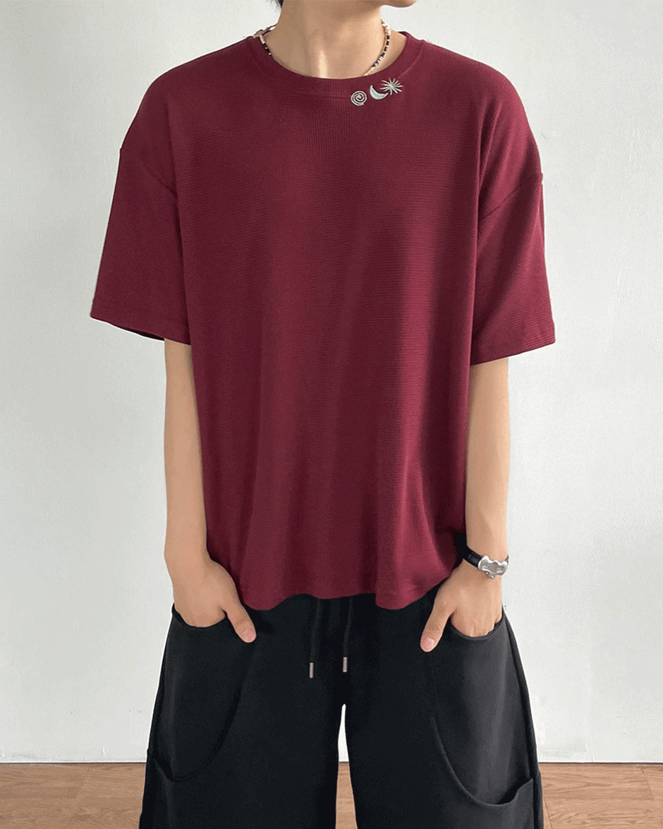 Weather Neck 刺繡華夫格短袖T恤