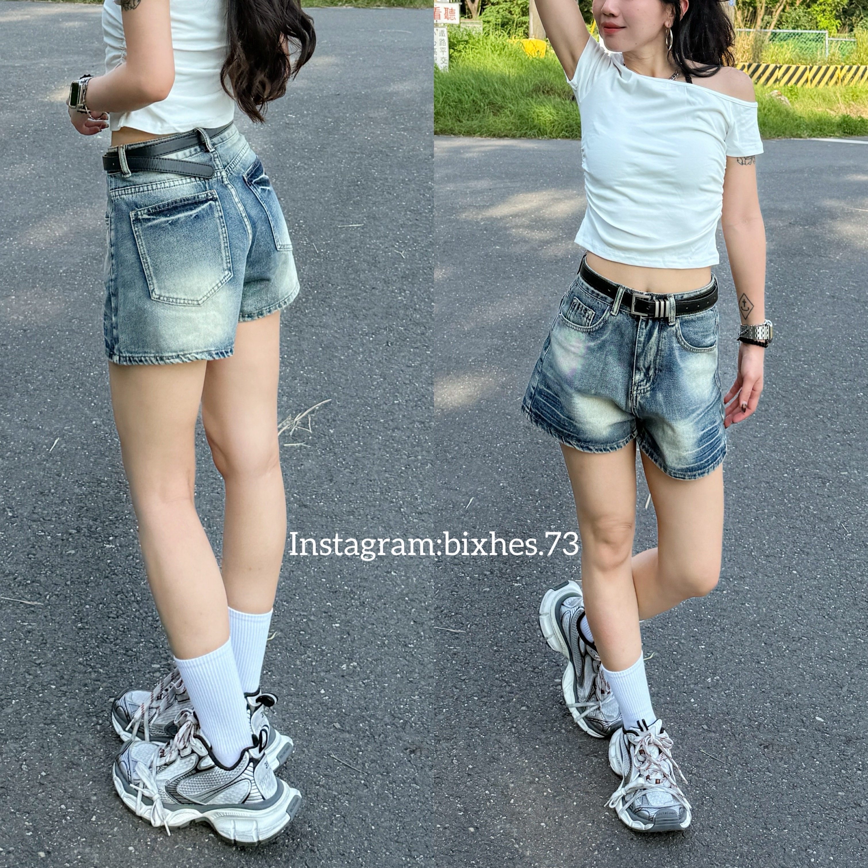 漸變刷色牛仔短褲(E00019)