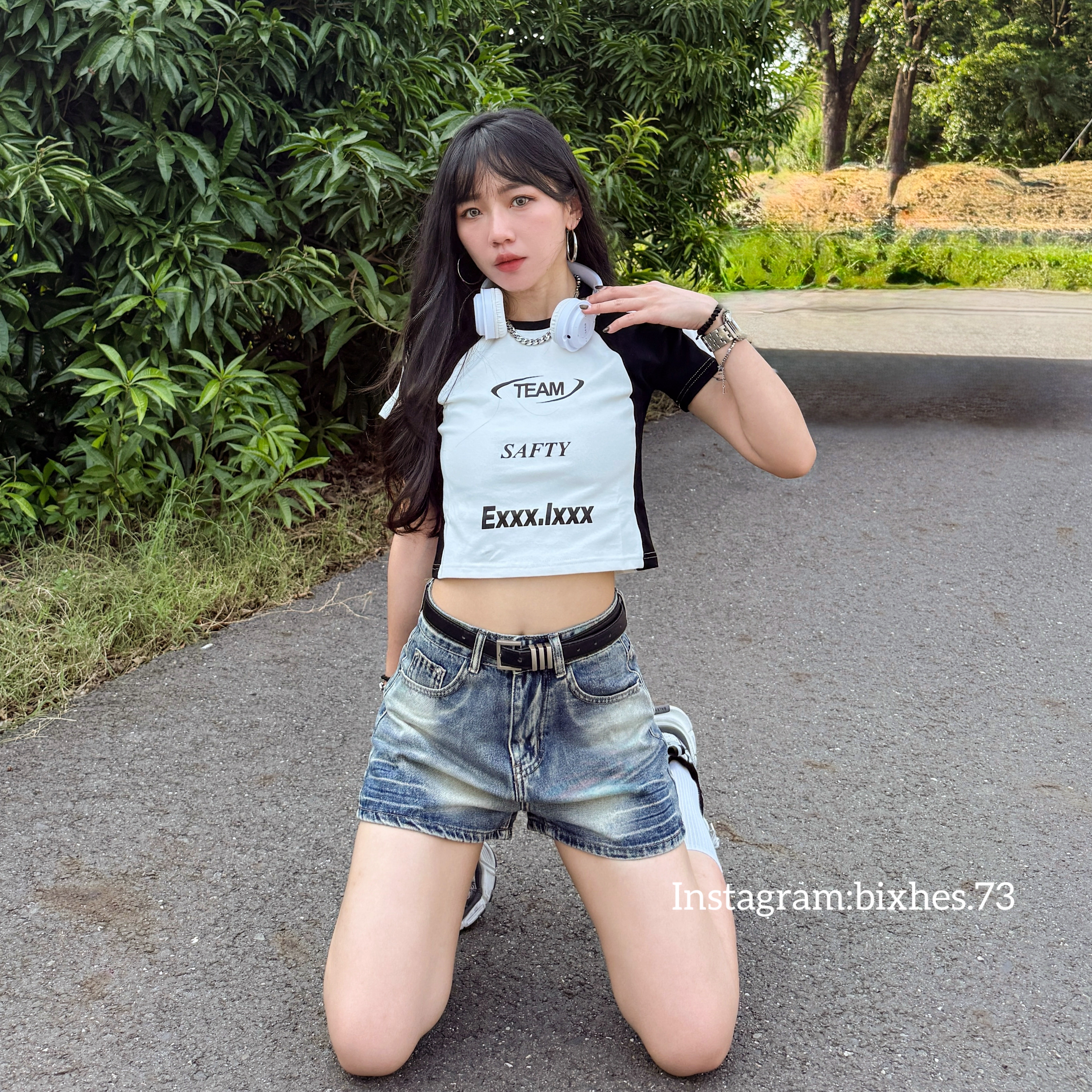 漸變刷色牛仔短褲(E00019)