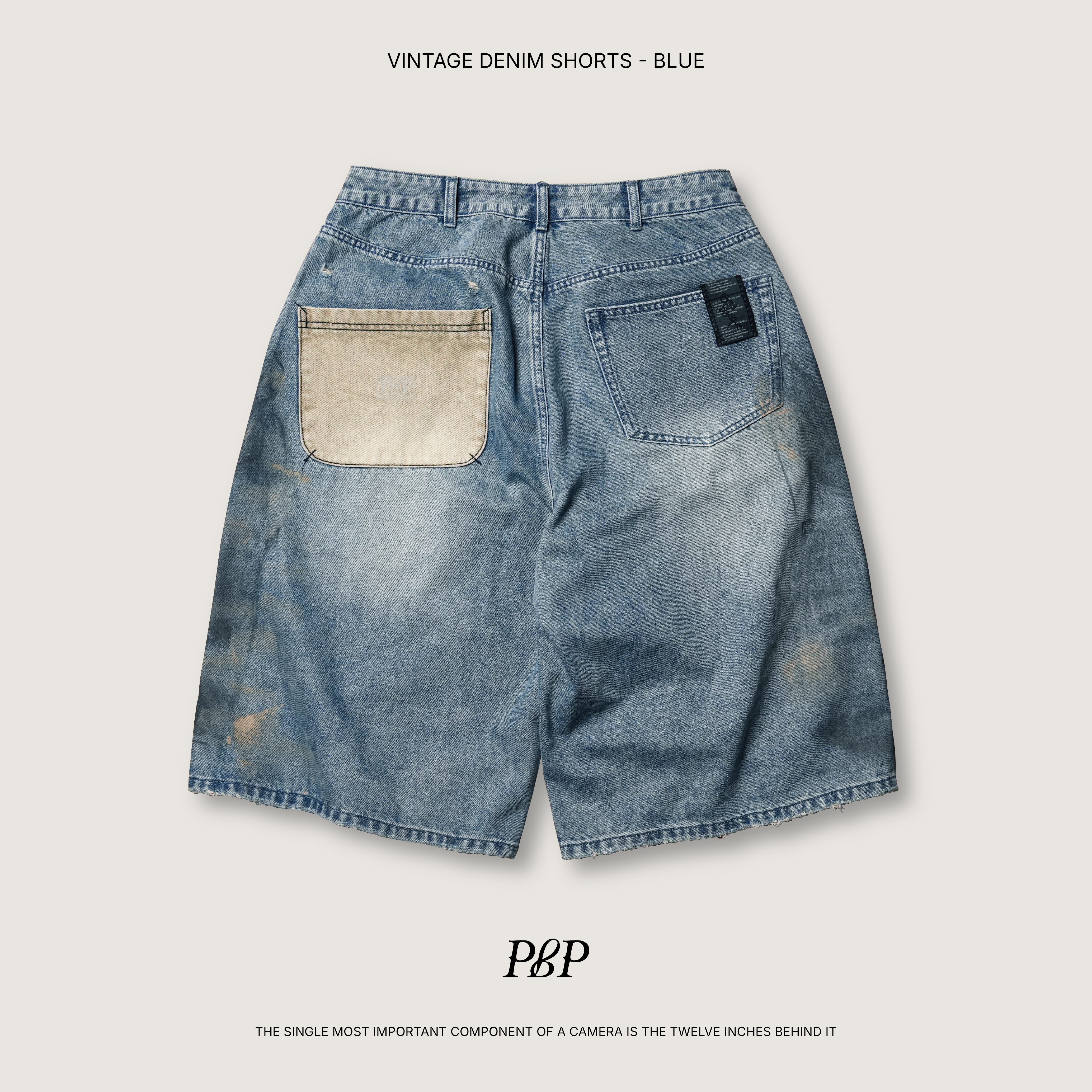 P.B.P - VINTAGE DENIM SHORTS  - BLUE