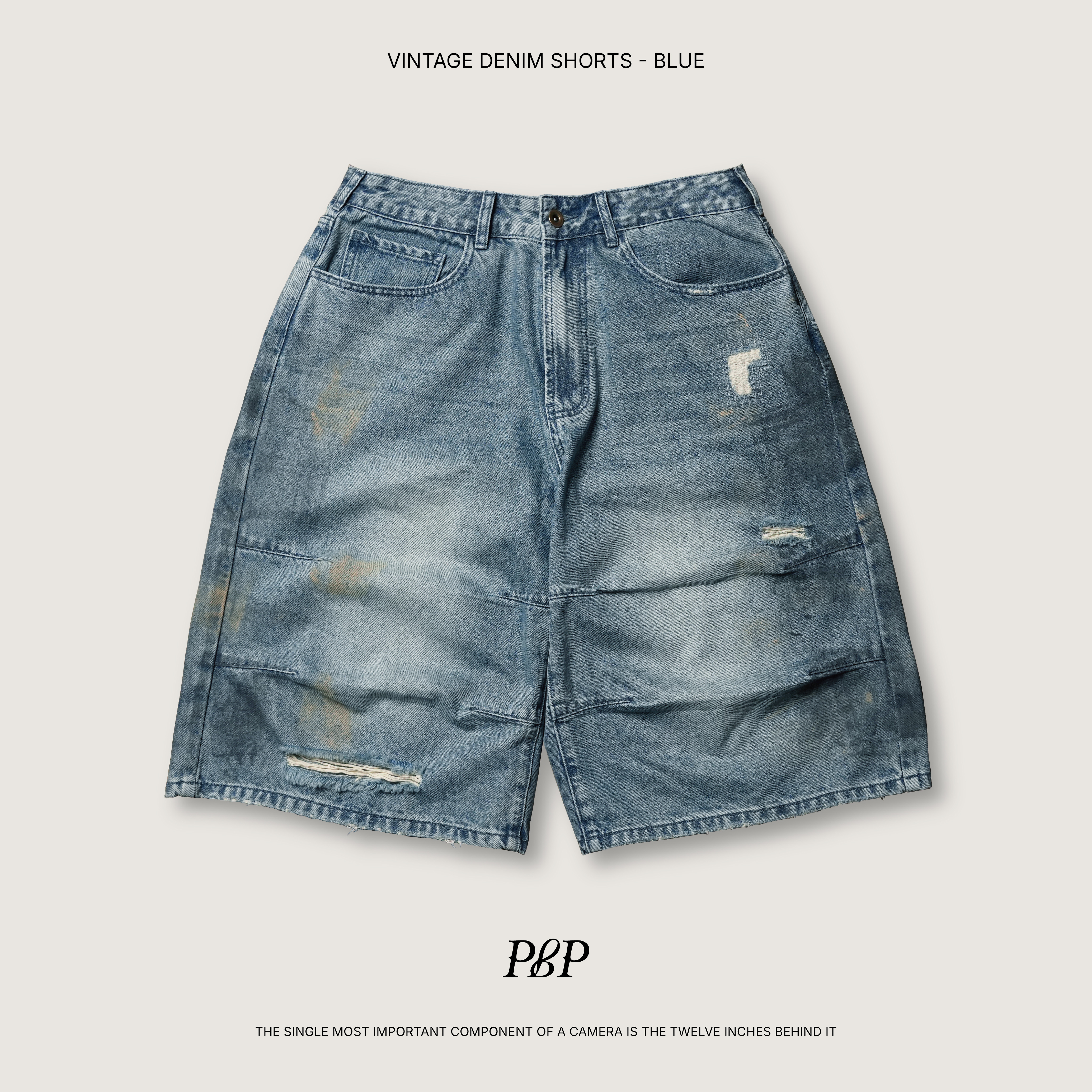 P.B.P - VINTAGE DENIM SHORTS  - BLUE