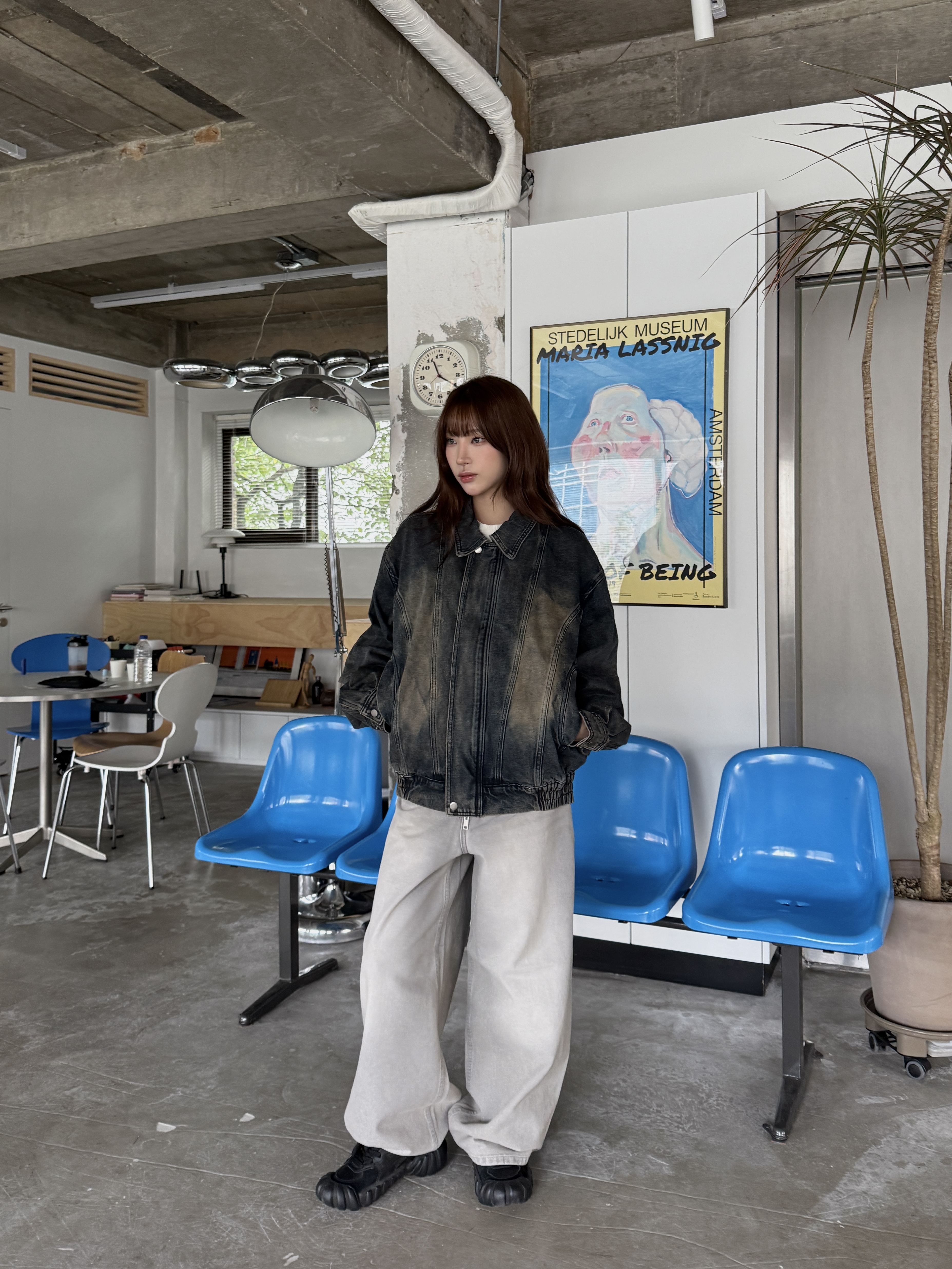 沙漠色 灰調 寬版 直筒 牛仔褲（現貨）