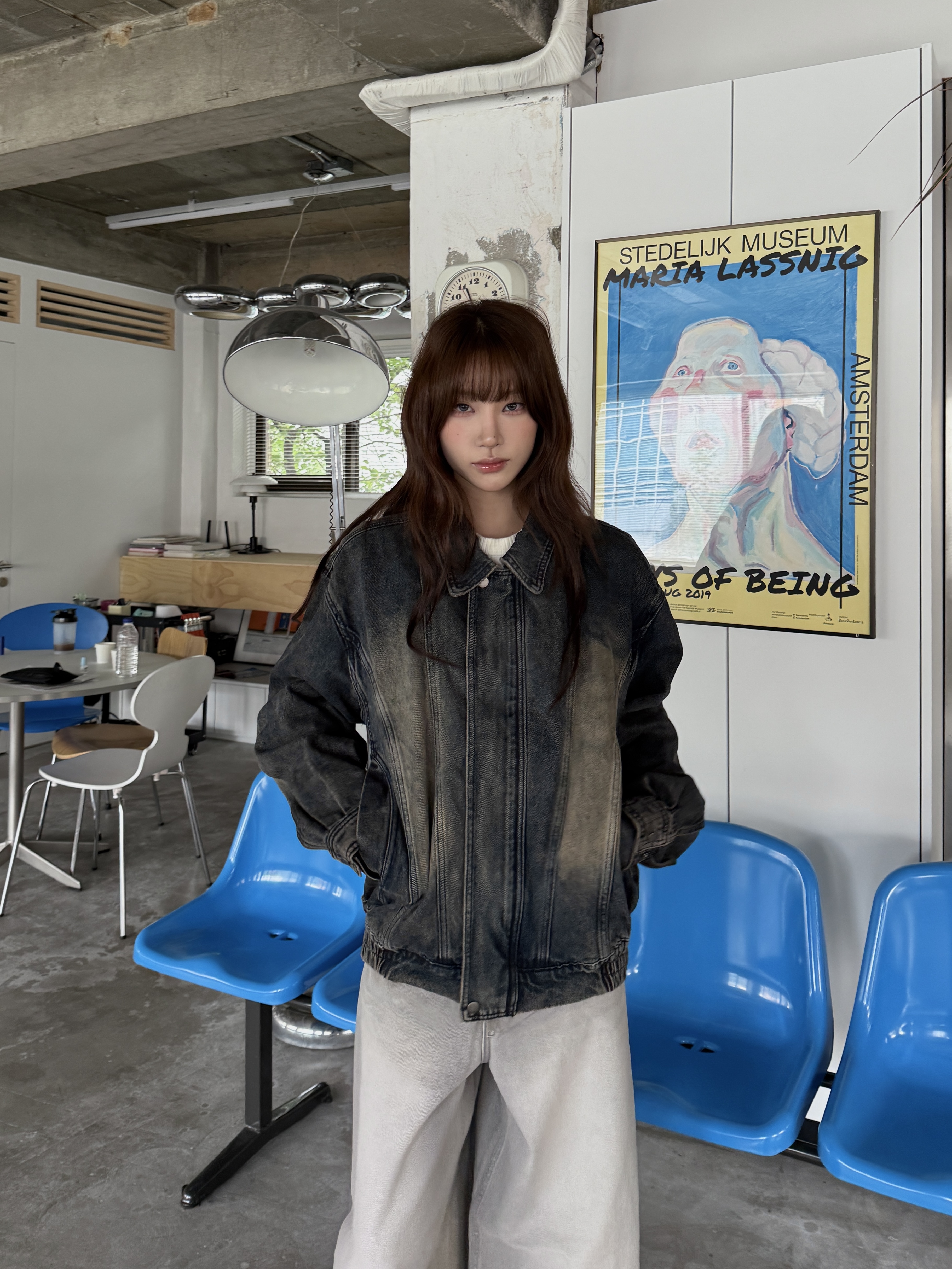 曲線輪廓 水洗 刷色 復古 寬鬆 牛仔外套（部分現貨）