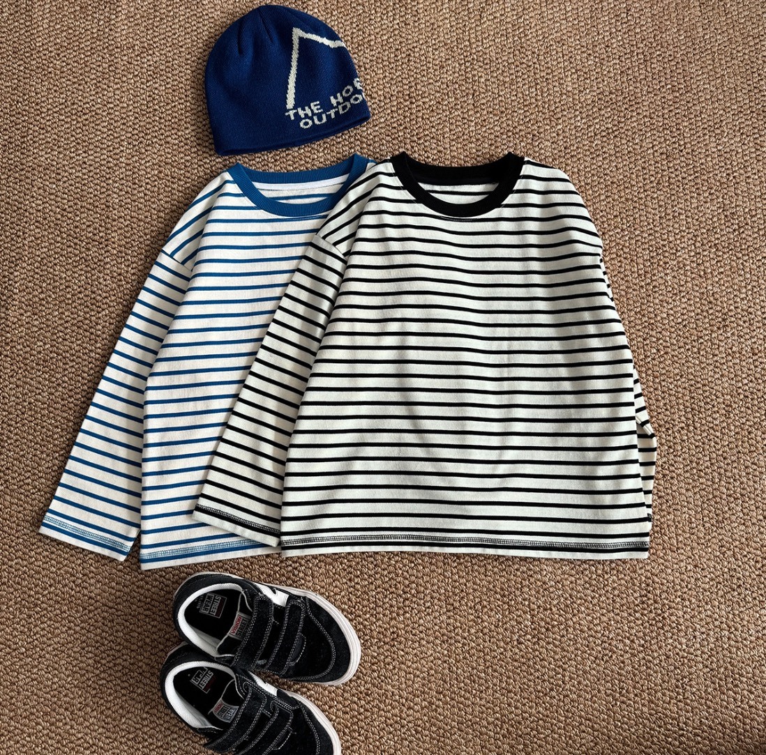 條紋圓領寬鬆上衣