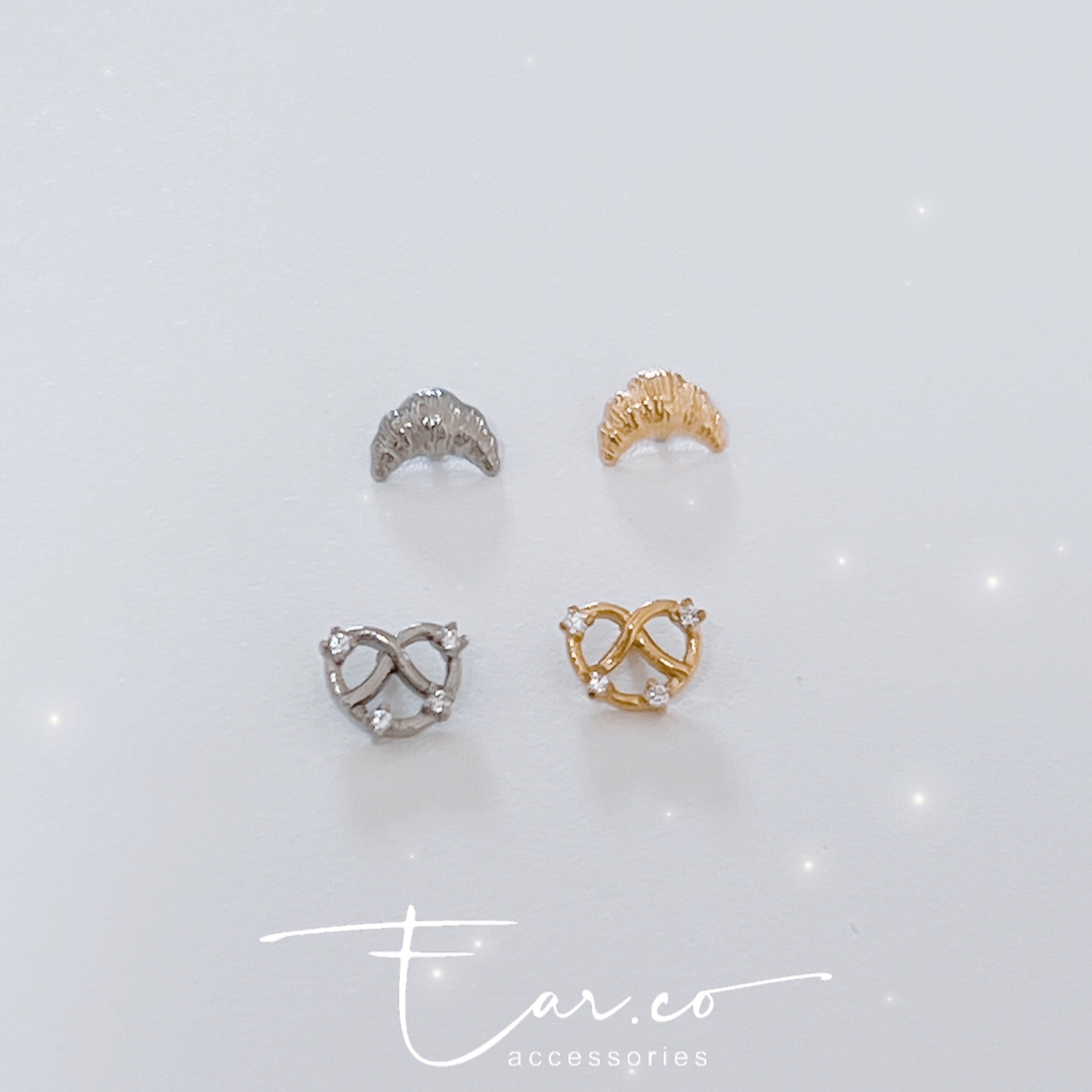 牛角包&甜甜圈平頭耳門/耳珠/耳骨釘 [G23 Titanium]